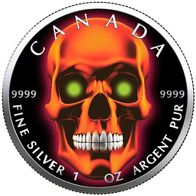 Orange Fire Skull 2023 Maple Leaf 1 OZ SILBER -COLOR EDIT