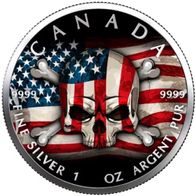US Flag Skull Canada 2022 Maple Leaf 1 OZ SILBER -COLOR EDIT