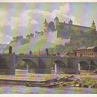 AK Würzburg - Alte Mainbrücke mit Festung - Künstlerkarte (22572)