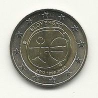 Slowakei 2 Euro Gedenkmünze 2009 10 Jahre WWU unzirkuliert