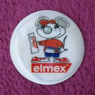 NEU: Rarität Aufkleber Sticker ELMEX Ø 4 cm Maus mit Zahnbürste Zahnpflege Nr. 1
