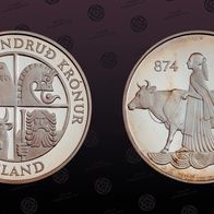 Island Silbermünze 20 g. Besiedlung Islands 500 Kronur 1974