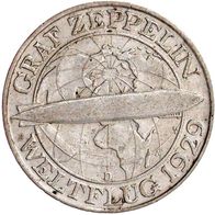 Deutsches Reich Silbermünze 3 Reichsmark 1930 D Zeppelin Weltflug