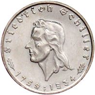 Drittes Reich Silbermünze 2 Reichsmark 1934 F Schiller vz/stgl