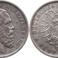 Württemberg Silbermünze 5 Mark 1875 F König Karl (1864-1891) ss
