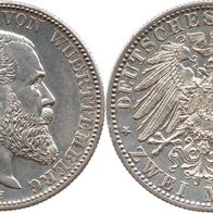 Württemberg Silbermünze 2 Mark 1904 F Wilhelm II. (1891-1918)