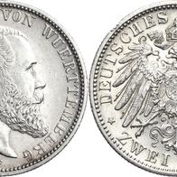 Altdeutschland Kaiserreich Silber Württemberg 2 Mark 1905 F Wilhelm II. (1891-1918)