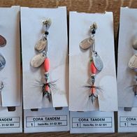 Neu! 4 Cormoran Cora Tandem Fliege Silber Rot 8cm Blinker Spinner Hecht Zander