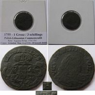 1755, Polish-Lithuanian Commonwealth-1 grosz, Grünthal Mint