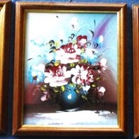 3 alte Ölbilder Stillleben Blumen in Vase Vintage Blumen Ölgemälde aus Nachlass