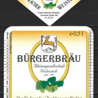 Bieretikett Bürgerbräu † 2015 Wolnzach Lkr. Pfaffenhofen an der Ilm Hallertau
