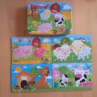 4 kleine Puzzle in süßer Blechdose