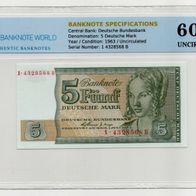 5 Deutsche Mark 1963 BRD nicht ausgegeben, zertifiziert UNC SELTEN