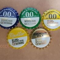 Alle 5 Bitburger Bitte mehr Gewinne 2026 Brauerei Bier Kronkorken set neu + unbenutzt