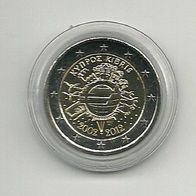 Zypern 2 Euro Gedenkmünze 2012 10 Jahre Euro Bargeld unzirkuliert