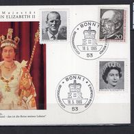 BRD / Bund 1965 Sonderpostkarte Staatsbesuch Königin Elisabeth mit MiNr. 463 Bonn