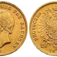 Deutschland Kaiserreich Goldmünze 7,965 g., Sachsen 20 Mark 1872 Johann (1854-1873)