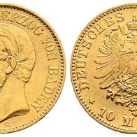 Deutschland Kaiserreich Goldmünze 3,98 g. Baden 10 Mark 1876 G, Friedrich I