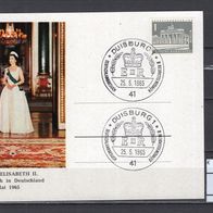 BRD / Bund 1965 Sonderpostkarte Staatsbesuch Königin Elisabeth mit Berlin MiNr. 140 2