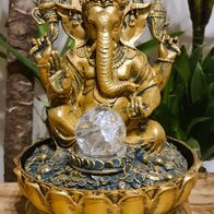 Ganesha Ganesh Brunnen mit LED und Glaskugel gold schwarz Neu