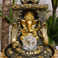 Neuer Ganesha Ganesh Brunnen mit LED und Glaskugel gold schwarz