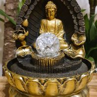 Schöner Buddha Brunnen mit LED u. Glaskugel gold schwarz Neu