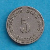 Kaiserreich 5 Pfennig 1907 D