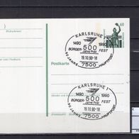 BRD / Bund 1990 Sonderstempel 500 Jahre Post Ganzsache P 141 Karlsruhe