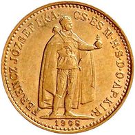 Haus Habsburg Ungarn Goldmünze 3,38 g. 10 Korona 1908 KB stehender Herrscher