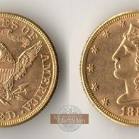 Amerika USA Goldmünze 8,36 g. Half Eagle - Liberty Head 5 Dollars 1881 Philadelphia