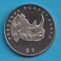 Eritrea 1 Dollar 1994 Planet Erde Nashorn