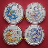 4 x 1 Oz Unze Australien Lunar III 2024 Drache Color Set I