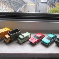 5 x ältere Matchbox + 1 Husky Militär-LKW Land Rover