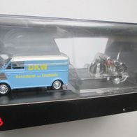 Schuco DKW Kastenwagen mit Motorradanhänger + Motorräder 1:43 *