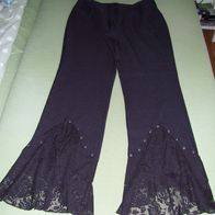 Schlaghose Schwarz Gr.38 Damenhose Hose Spitzenvolant + Nieten im Schlag