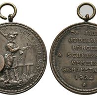 Schützenmedaille versilbert 1924, tragbar 33,4 mm 75. Jahre Schafstädt Verein