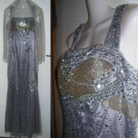 Bicici Ballkleid Abendkleid Silber Gold Grau Perlen Pailletten Straß Tüll Gr. L Stola
