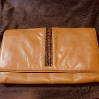 Clutch beige braun Glattleder 80er/90er neuwertig