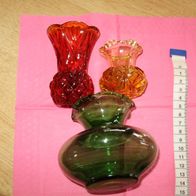 3 x Vasen klein Bleikristall Glas rot gelb grün
