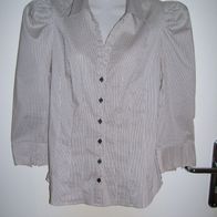H&M Bluse Puffärmel Gr.40 Nadelstreifen gestreift Weiß Schwarz 3/4 Arm Tailliert
