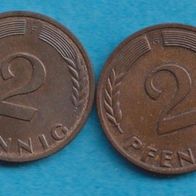 2 Pfennige 1967 Kompletter Satz D/F/G/J