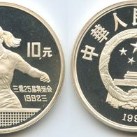 China Silbermünze PP/Proof 10 Yuan 1991 Tischtennis, Sommerolympiade