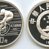 China Silbermünze 27 g. PP/Proof 10 Yuan 1990 Olympiade Radrennen