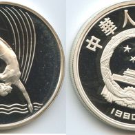 China Silbermünze PP/Proof 10 Yuan 1990 Turmspringen Olympiade