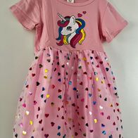 NEU ? Süßes Einhorn-Kleid mit Tüll & Glitzer-Herzen Gr. 120