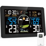 Viflykoo Wetterstation Funk mit Außensensor VA-Display DCF-Uhr Schwarz