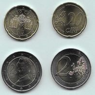 2026 Lose Kursmünzen Österreich Austria UNC 20 Cent & 2 Euro Prägefrisch