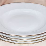 4 weiß-gold Suppenteller, Vintage, Art deco, retro Tafel-Essteller 25cm, im Set