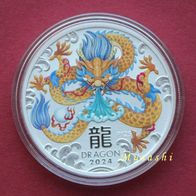 1 x 1 Oz Unzen Australien Lunar III 2024 Drache Dragon Color Farbe st