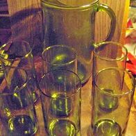 Set 1,7 Liter Saftkrug + 6 Gläser (oder für Longdrinks) 80er grünes Glas - 1a